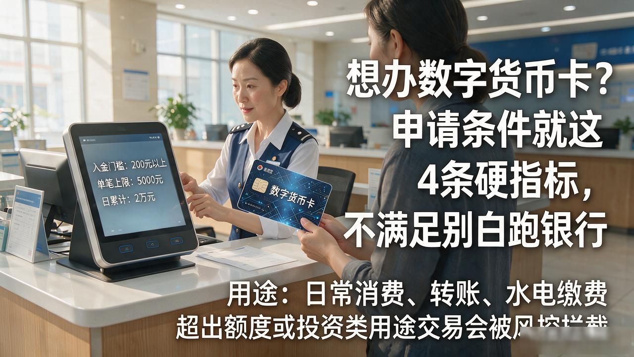 想办数字货币卡？申请条件就这4条硬指标，不满足别白跑银行